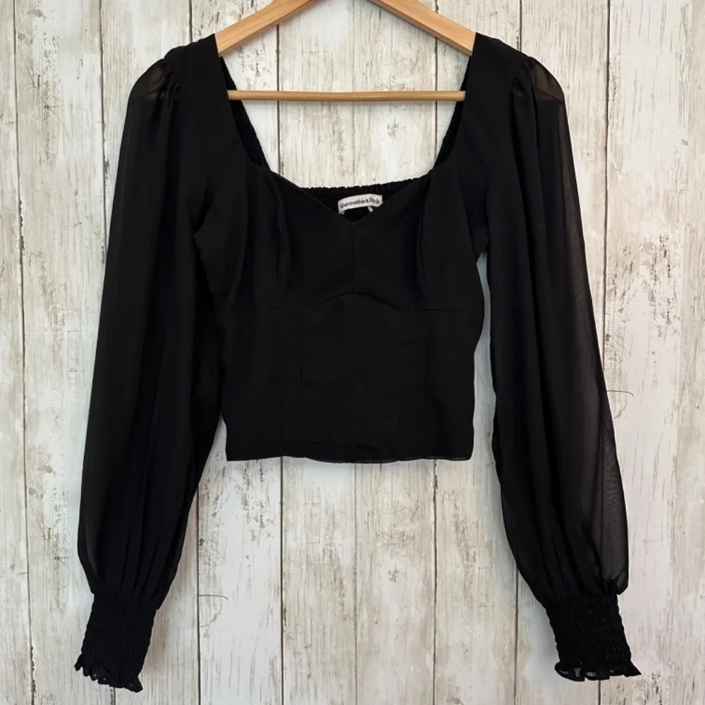 Abercrombie & Fitch Top Womens XS Babydoll Style Black Sheer Sleeve Lined Y2K